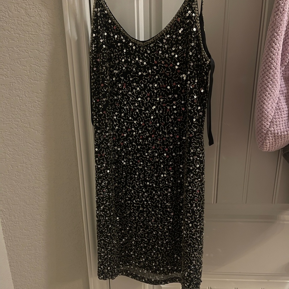 Morgan Taylor Glittering Black Sequin Mini Dress
